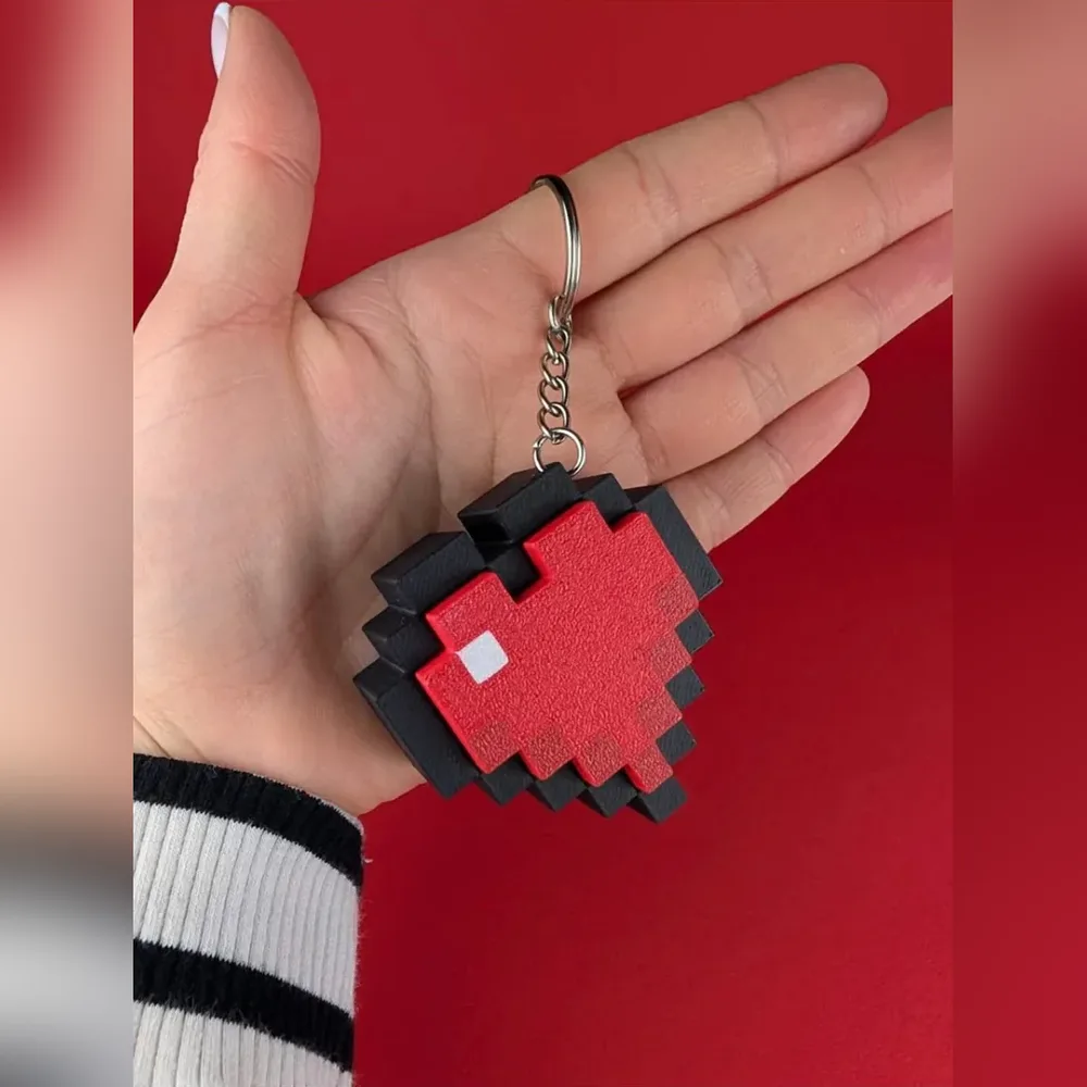 Pressable Pixel Heart Keychain – Red