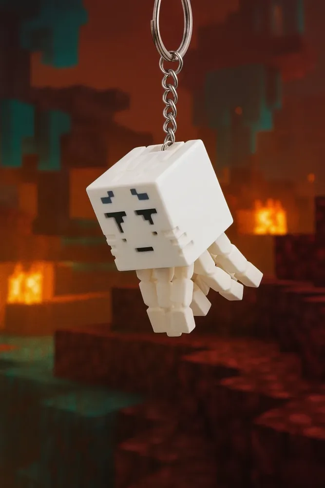 White Pixel Ghost Keychain