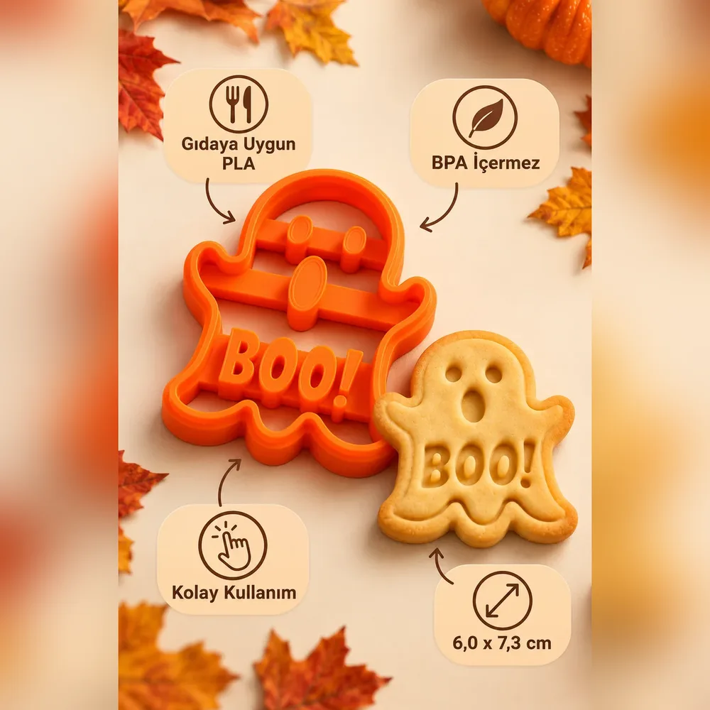 BOO Yazılı Hayalet Kurabiye Kalıbı – Turuncu — görsel 14