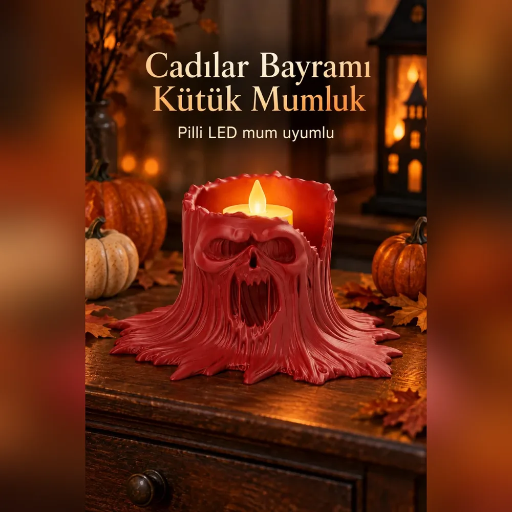 Cadılar Bayramı Kütük Mumluk – Kırmızı