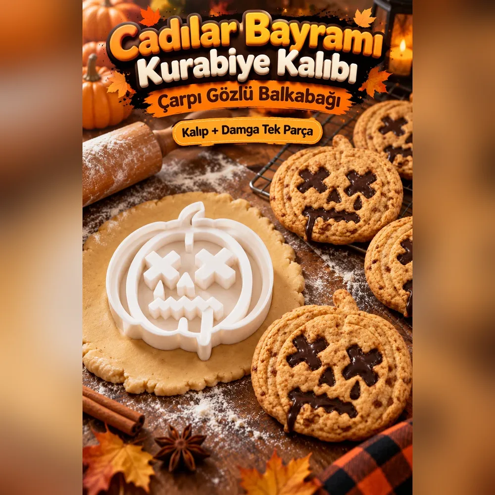 Çarpı Gözlü Balkabağı Kurabiye Kalıbı – Beyaz