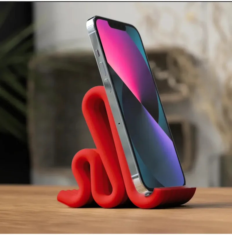 Wave‑Design Phone Stand – Red