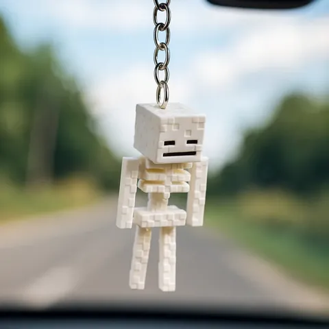 Articulated Pixel Skeleton Keychain 10.9 cm – White