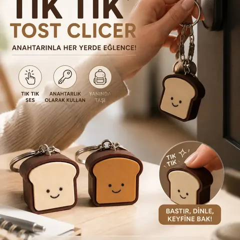 Bread Slice Clicker Keychain – Beige