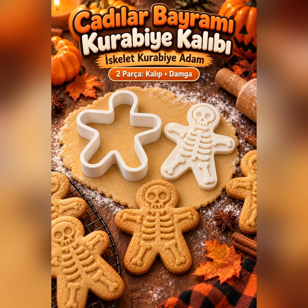 İskelet Kurabiye Adam Kalıbı ve Damgası – Beyaz