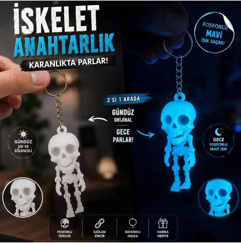 Glow-in-the-Dark Moving Skeleton Keychain