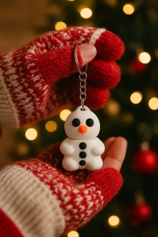 Snowman Keychain – White