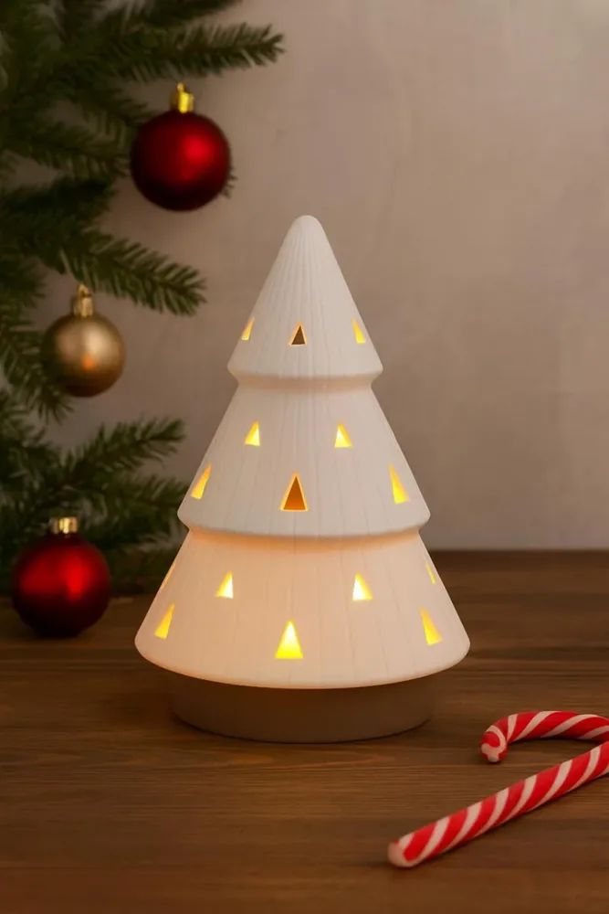 Layered Pine Tree Figure with Candle Light – Yellow — image 2