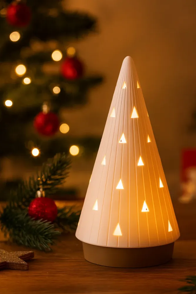 Conical Christmas Tree Candle-Lit Figurine – Yellow