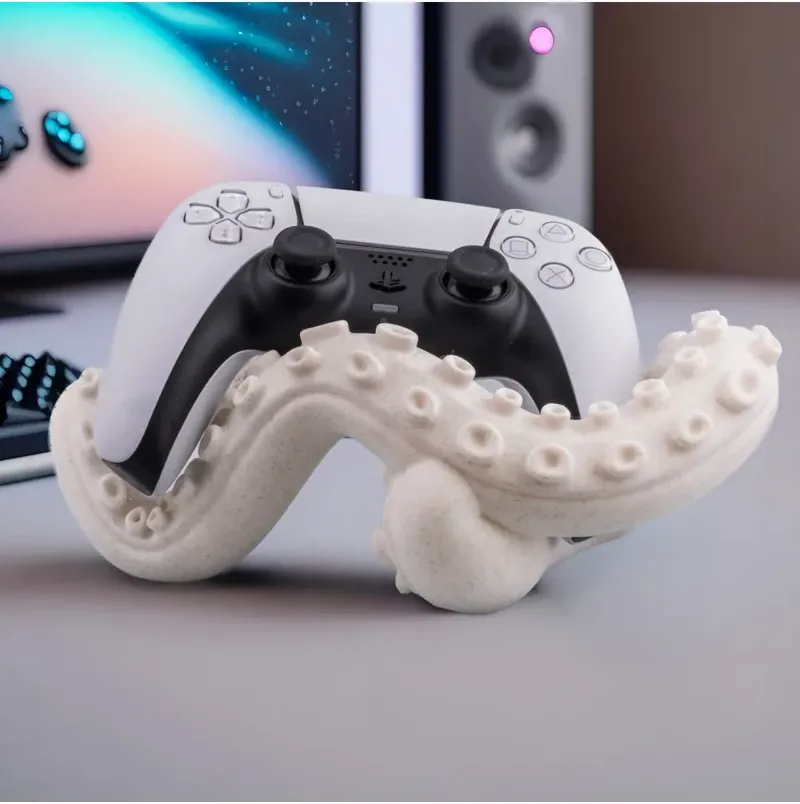 Marble‑Patterned Octopus Controller Stand – White