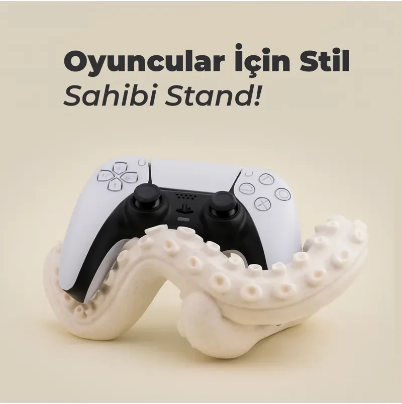 Marble‑Patterned Octopus Controller Stand – White — image 2