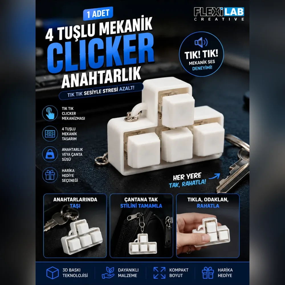 Mini Mechanical Keyboard Clicker Keychain – White