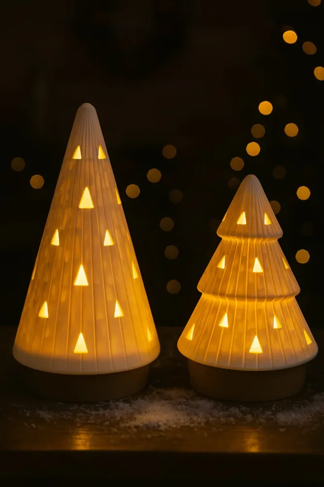 Candle-Lit Christmas Tree 2‑Piece Set – Yellow
