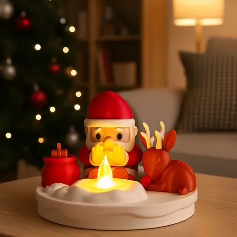 Noel Baba ve Geyik Mum Işıklı Biblo – Çok Renkli