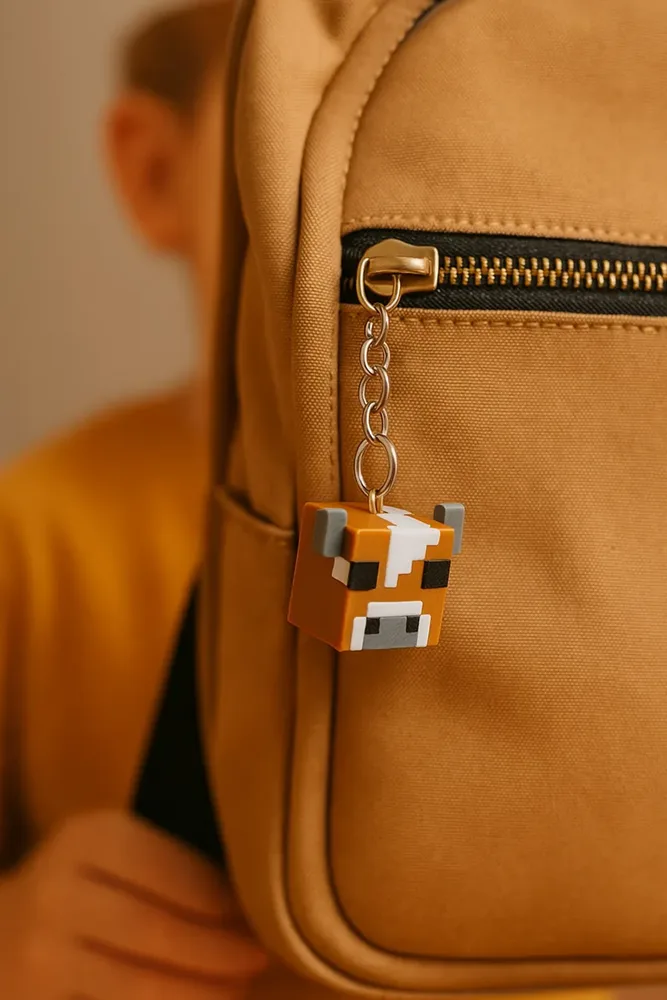 Pixel Cow Figure Keychain – Brown