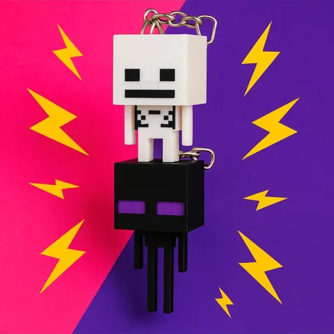 Pixel Character Keychain 2‑Piece Set – Black & Skeleton