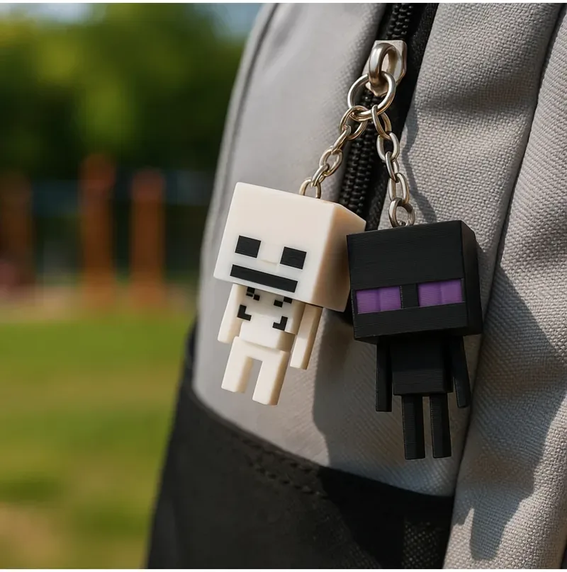 Pixel Character Keychain 2‑Piece Set – Black & Skeleton — image 2