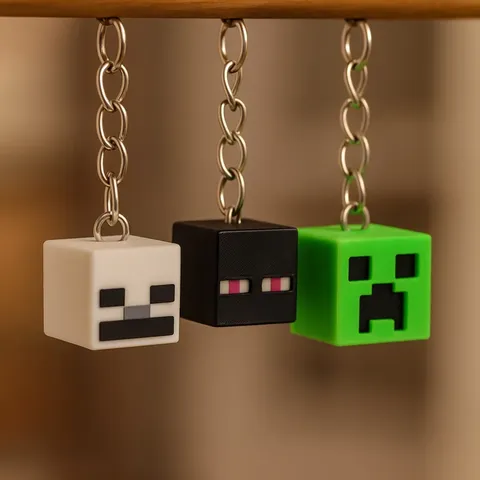 Pixel Character Keychain 3‑Piece Set – Multicolored