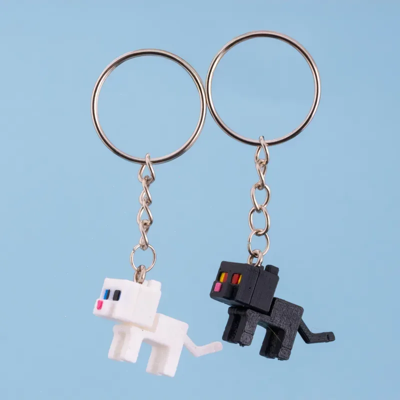 Pixel Cat Keychain 2‑Piece Set – Black & White