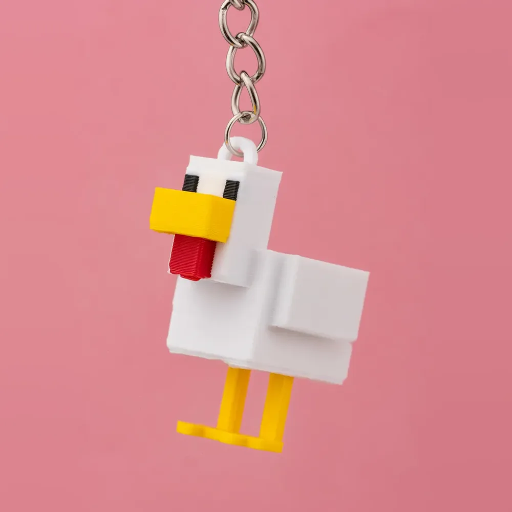 Pixel Chicken Keychain – White