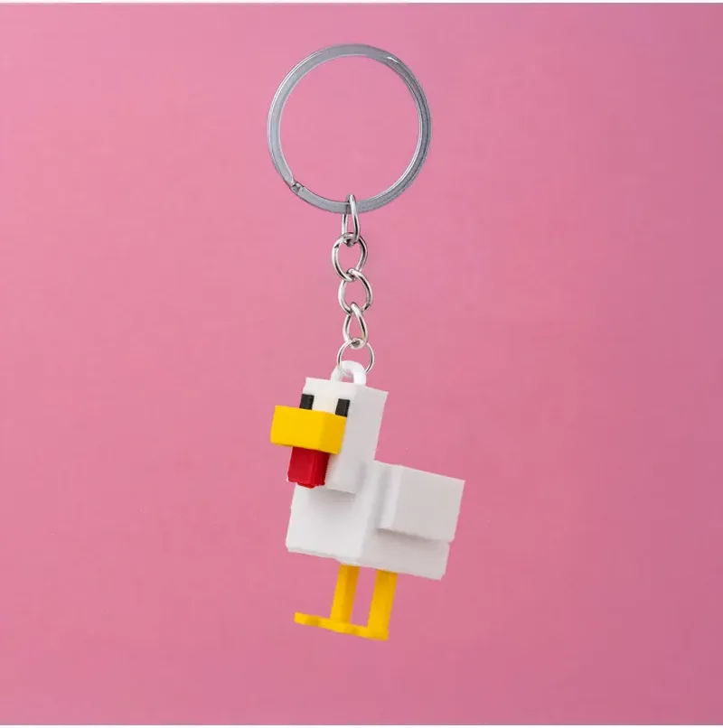 Pixel Chicken Keychain – White — image 3