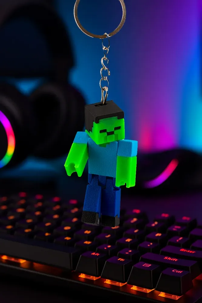 Pixel Zombie Figure Keychain – Green