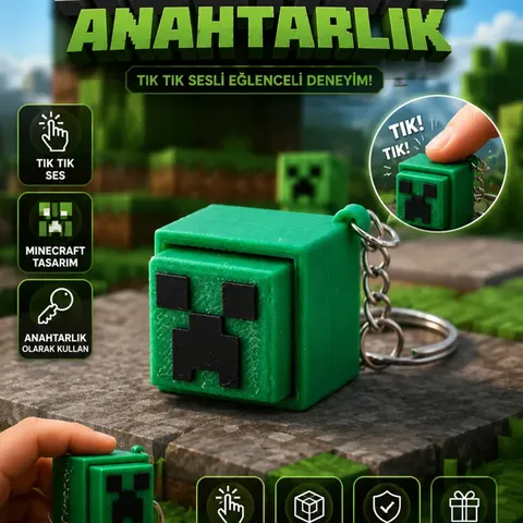 Yeşil Piksel Karakter Kliker Anahtarlık