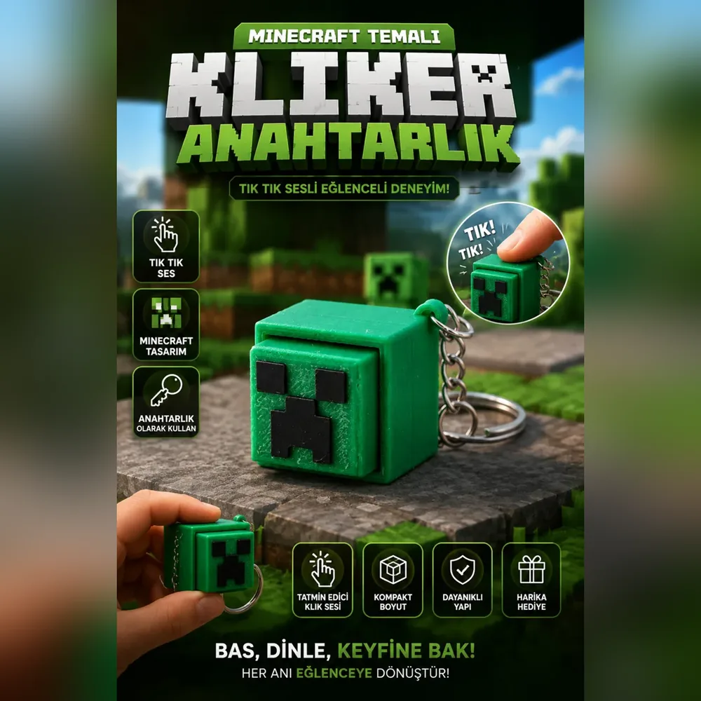 Green Pixel Character Clicker Keychain