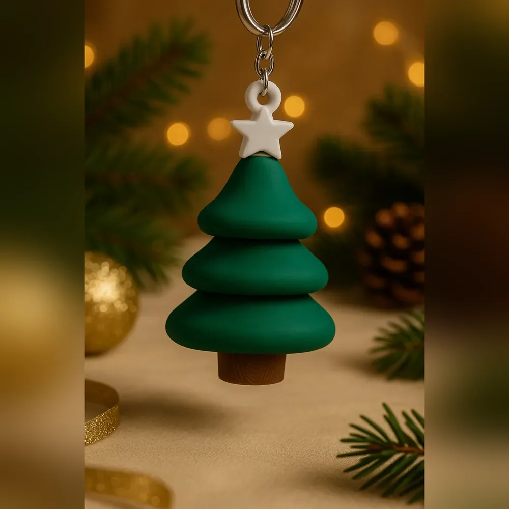 Christmas Pine Tree Keychain – White