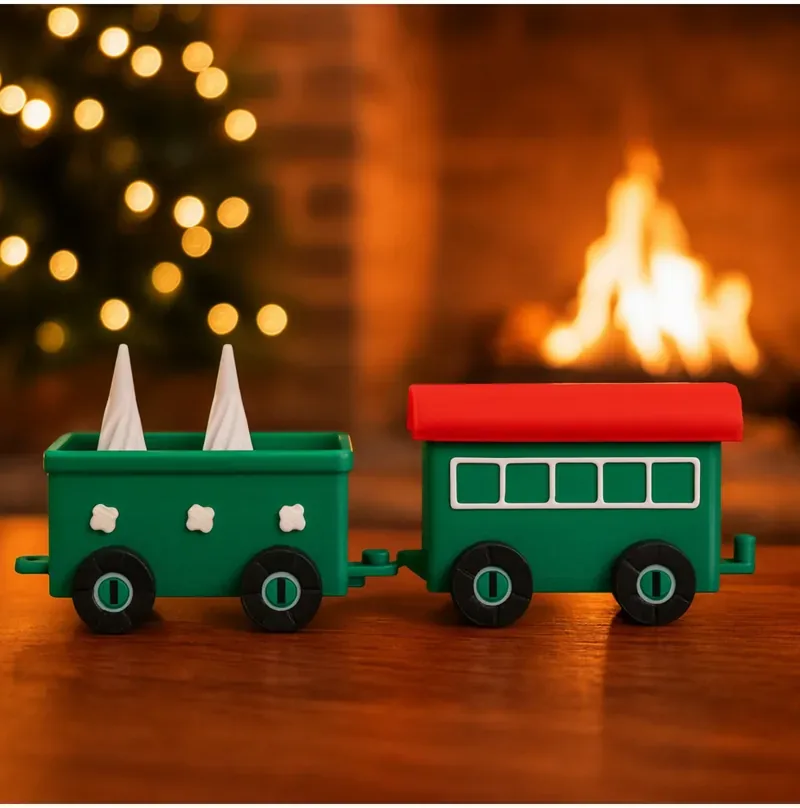 Christmas Toy Train Car 2‑Piece Set – Green